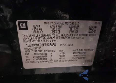 2015 Chevrolet Silverado 2500Hd Ltz from USA, damaged, VIN 1GC1KWE88FF536488